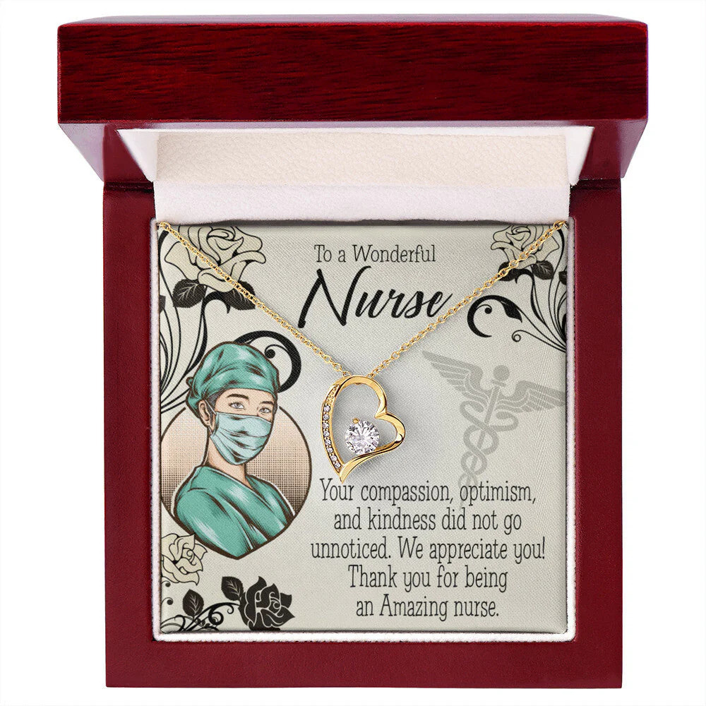 Your Compassion Nurse Forever Love CZ Heart Necklace Yellow Gold Luxury Box
